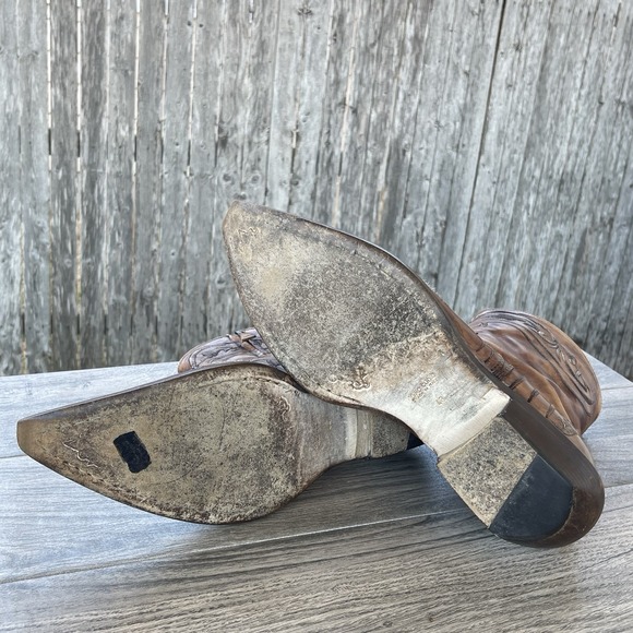 Damy Cowboy Ankle Boots Men 10/ 43 Brown Leather Embroidered Side Zip Italy Made - Picture 12 of 15